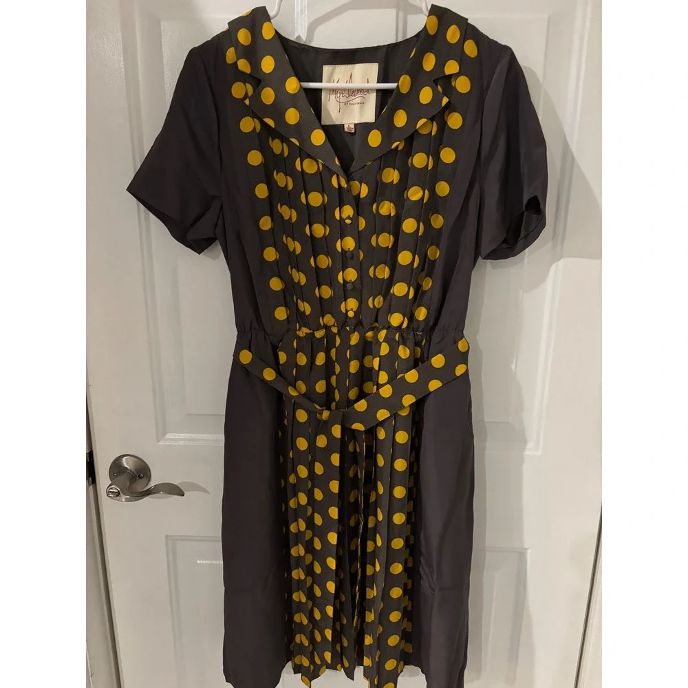 Myrtlewood of California Polka Dot‎ Dress Pleated Retro Style L